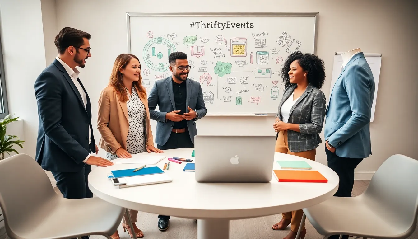 diverse team brainstorming innovative budget-friendly event ideas.