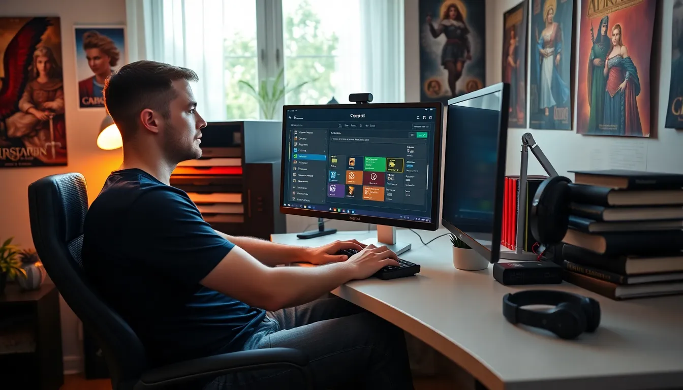 A young man using Ck2Generator on a computer in a cozy workspace.