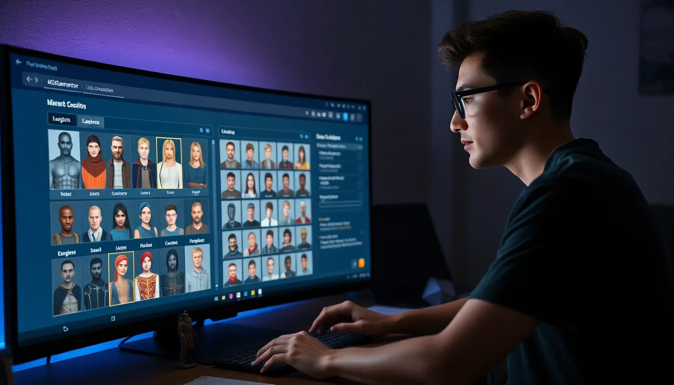 A young man using CK2Generator on his computer for character creation.